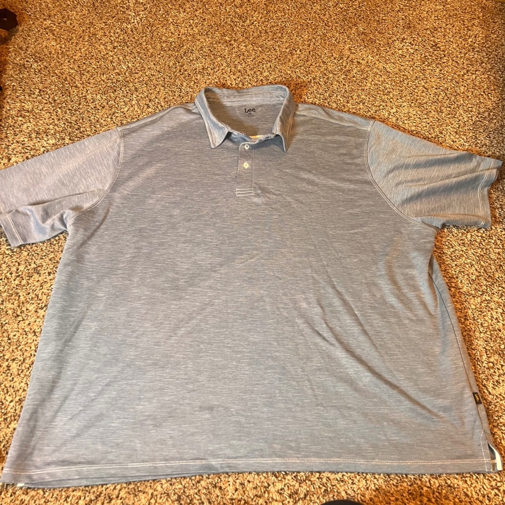 Lee Men's Heathered Blue Short Sleeve Collared Polo Shirt‎ 4XL